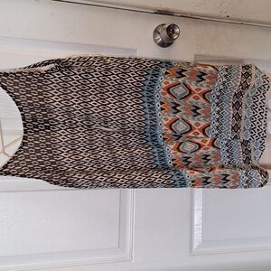 Very J Patterned Maxi Dress in Black, Cream, Blue & Orange